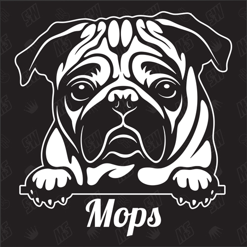 Mops Version 2 - Sticker, Hundeaufkleber, Autoaufkleber