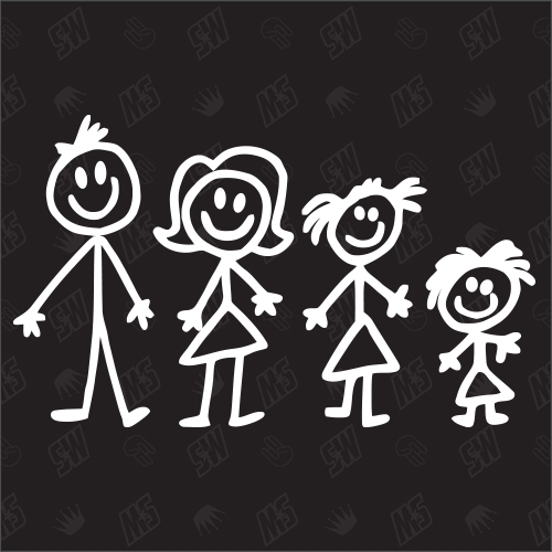 Strichmännchen Familie - Eltern mit 2 Girls - Sticker Family