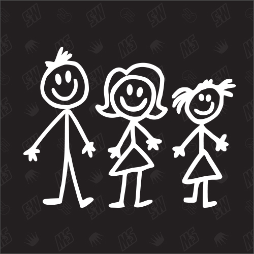Strichmännchen Familie - Eltern mit 1 Girl - Sticker Family